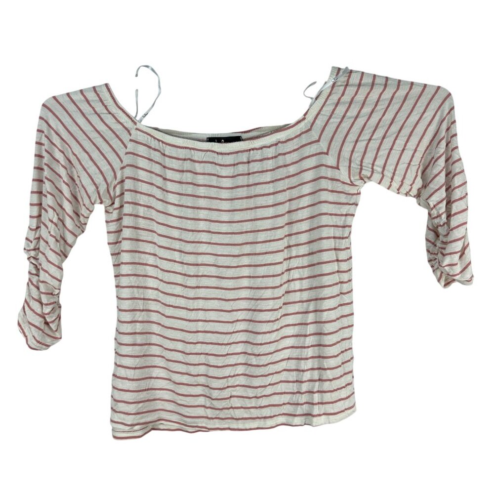 Lulus Womens Striped Off Shoulder Top XL Pink White Casual Lightweight